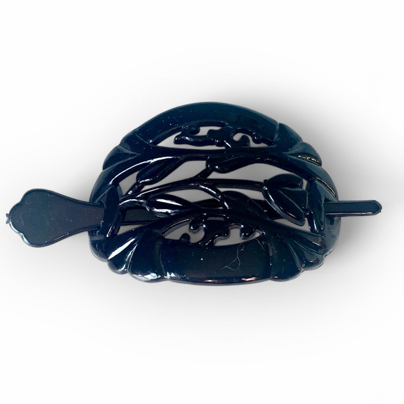 Vintage Taiwan 80s Hair Clip Bun Holder Accessory Black Plastic. - Picture 3 of 5